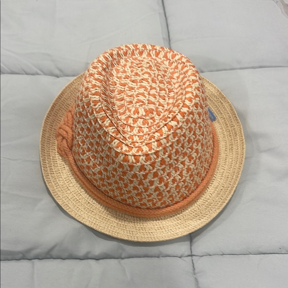 Cream and Orange Fedora Hat with Textured Crown